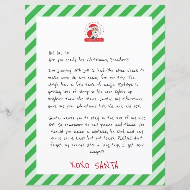 Papier Lettre Du Père Noël Aux Enfants Grève Verte (Devant)