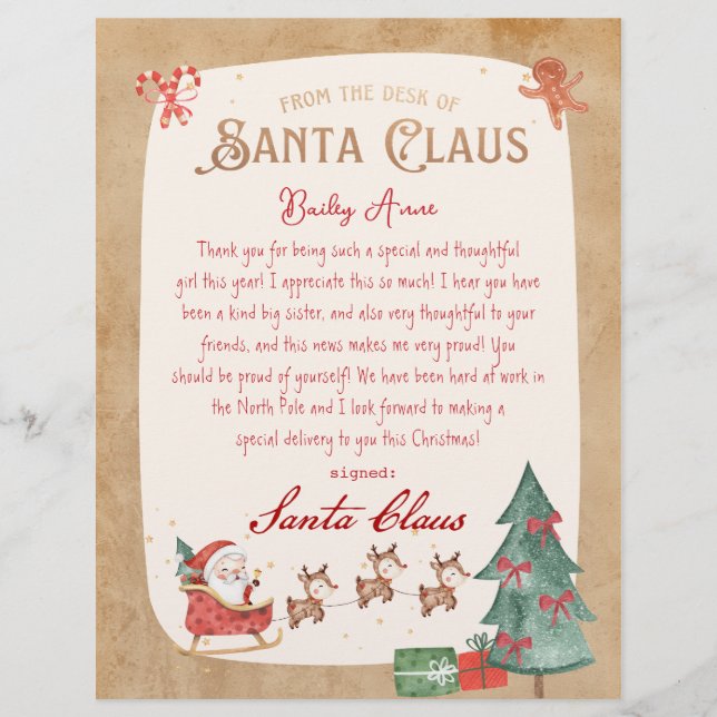 Papier Lettre du Père Noël de Père Noël Sled imprimable (Devant)