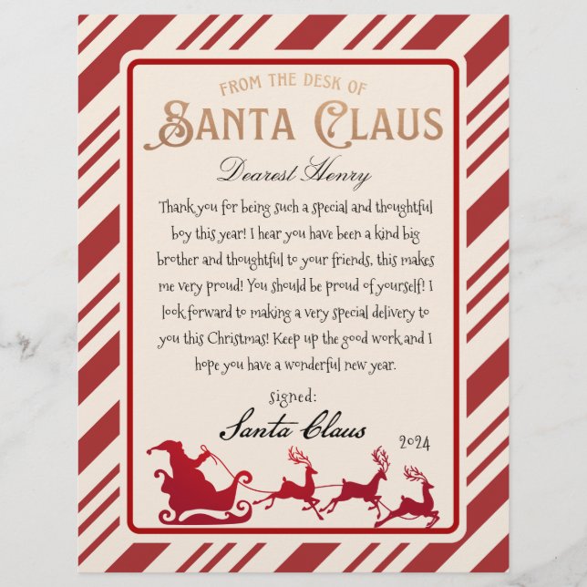 Papier Lettre du Père Noël Plein traîneau Imprimable (Devant)