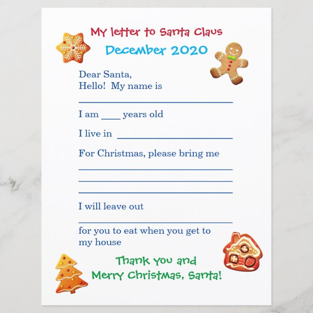 Papier Lettre enfant personnalisable à Père Noël (Devant)