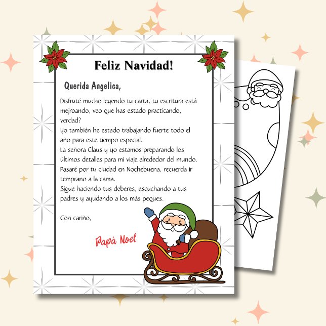 Papier Lettre espagnole de Père Noël White Carta a Papá N (Spanish Letter from Santa White, personalized name & text, customizable. ConJesusenelcamino)