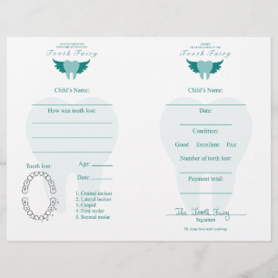 Papier Lettre et reçu de dent Fairy Turquoise