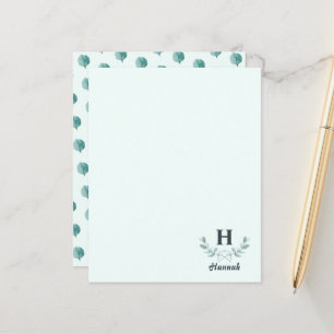 Papier LETTRE Mint Green Eucalyptus Branches Monogramme