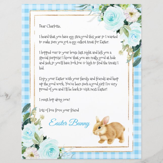 Papier Lettre Pastel Bleu Pour Un Garçon Du Lapin De Pâqu (Devant)