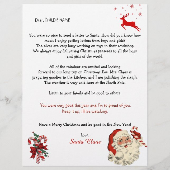 Papier Lettre père Noël aux enfants, Sucres de canne de r (Devant)