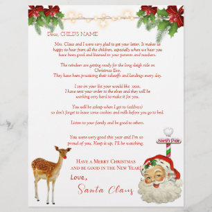Papier Lettre père Noël Reindeer Pôle Nord Red Bows