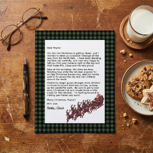 Papier Lettre personnalisable du Père Noël à carreaux ver