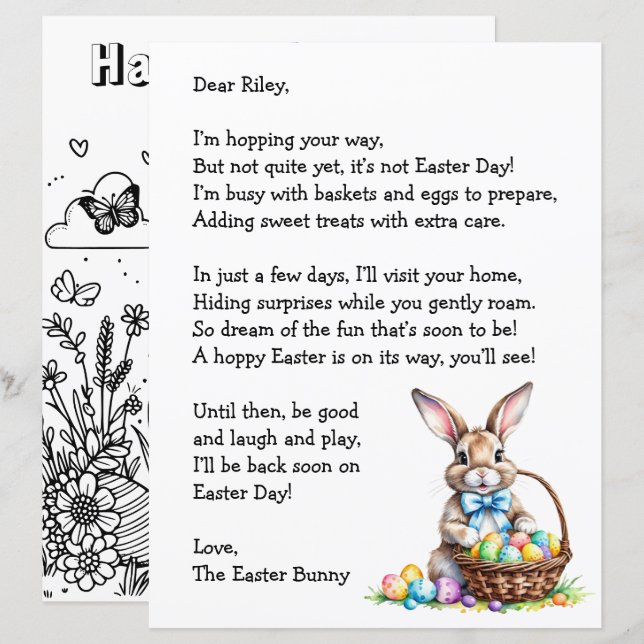 Papier Lettre personnalisée de la part du lapin de Pâques (Devant / Derrière)