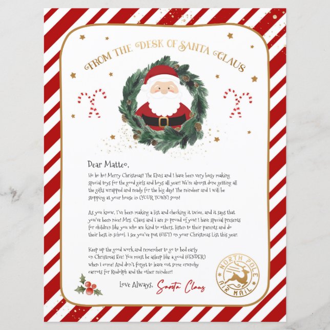 Papier Lettre personnalisée de Père Noël (Devant)