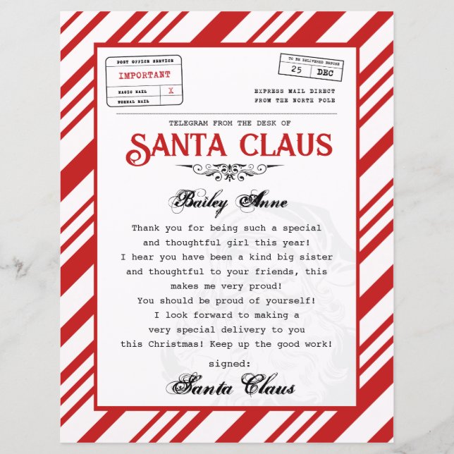 Papier Lettre personnalisée de Père Noël (Devant)