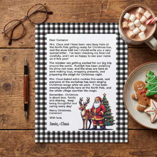 Papier Lettre personnalisée de Père Noël à carreaux noir 