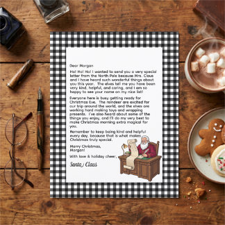 Papier Lettre personnalisée du Père Noël à carreaux noir 