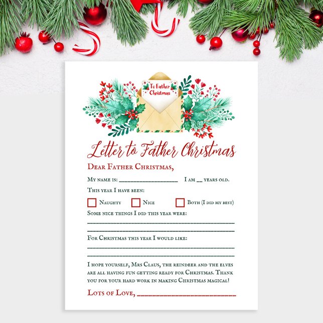 Papier LETTRE POUR ENFANTS AQUATICOLE À Père Noël / Père  (Watercolor Kids Letter to Father Christmas)