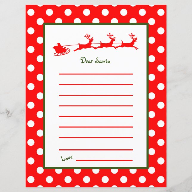Papier Lettre Red Reindeer Sleigh Cher Père Noël (Devant)