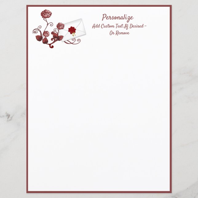 Papier LETTRE ROSE ROUGE Élégante & Romantique (Devant)