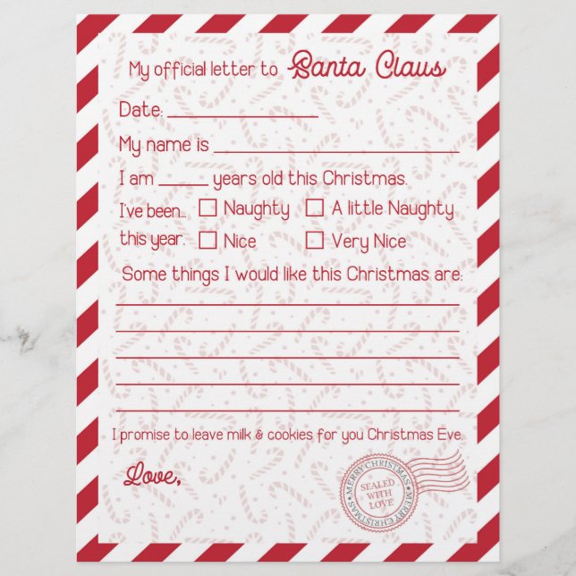 Papier Lettre Sucre de canne rouge au Père Noël Stationna (Devant)