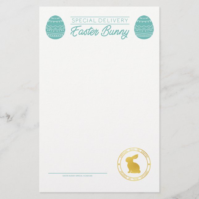 Papier Lettre turquoise Du Blank Bunny De Pâques (Devant)