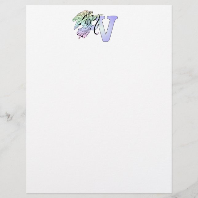 Papier Lettre V Monogramme initial Gardien Ange Alphabet (Devant)