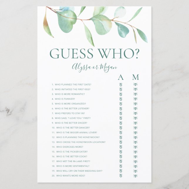 Papier LGBTQ Devine Qui Joue À Eucalyptus (Devant)