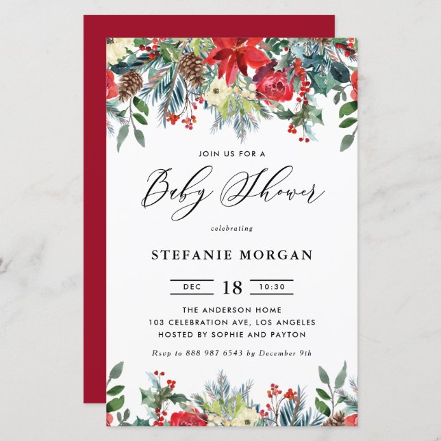 Papier L'hiver fleurit Floral Baby shower Invitation (Devant / Derrière)