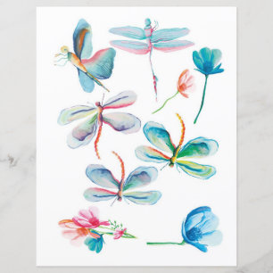 Papier Libellules à l'aquarelle à découper et à coller
