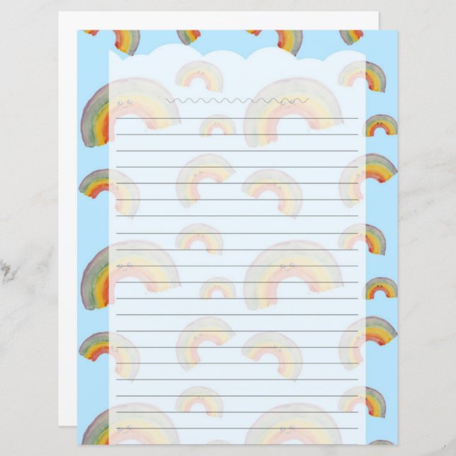 Papier Light Blue Kawaii Rainbow Stationery Paper (Devant / Derrière)