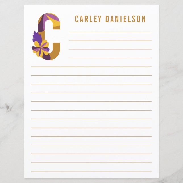 Papier ligné à alphabet floral abstrait (Devant)