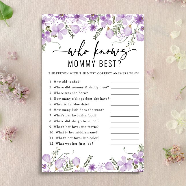 Papier Lilac Floral Qui Connaît Maman Meilleur Baby showe (Créateur téléchargé)