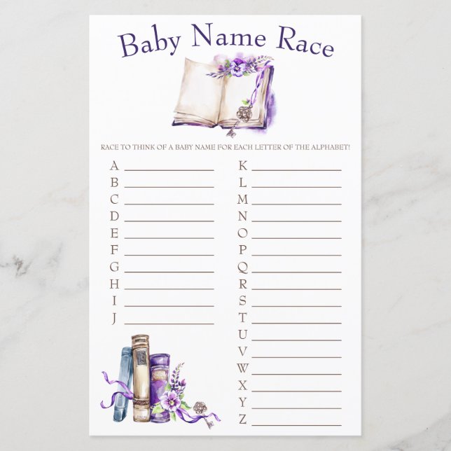 Papier Lilac Nouveau Chapitre Nom du bébé Race Baby showe (Devant)
