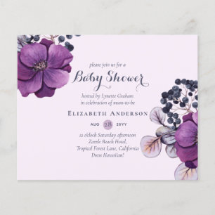 Papier Lilac Purple Floral Baby shower Invitations BUDGET