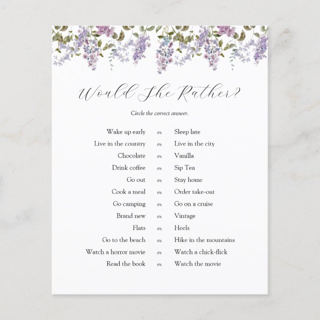 Papier Lilacs et Lavender nuptiale préférerait elle jeu (Devant)