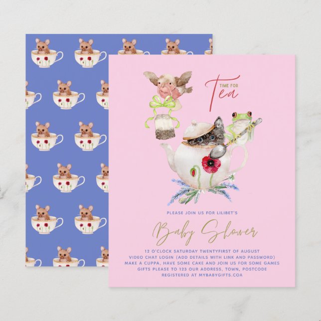 Papier Lilibet Tea Party Douche Invitation pour princesse (Devant / Derrière)