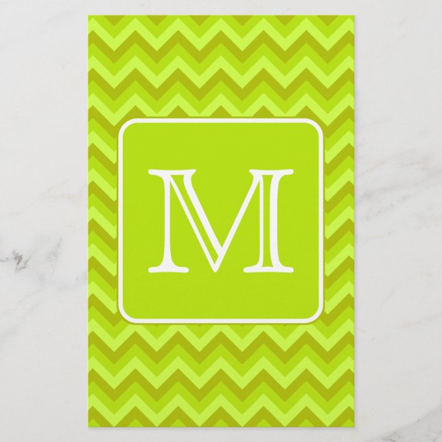 Papier Lime Green Zigzags with Custom Monogram. (Devant)