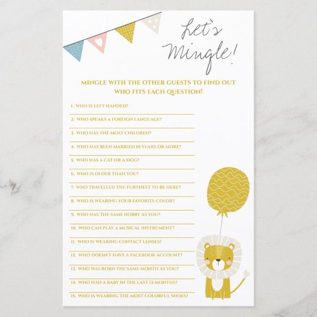 Papier Lion d'or, Mingle ! Jeu baby shower (Devant)