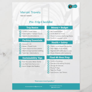 Papier Liste de contrôle de pré-voyage MT