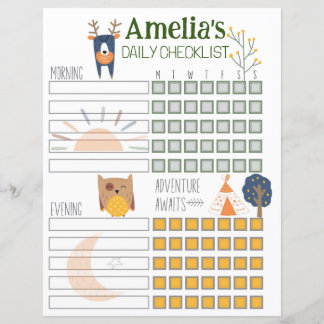 Papier Liste de contrôle quotidienne pour enfants, Calend