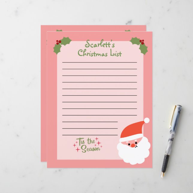 Papier Liste de Noël personnalisée à Père Noël (Devant/Arrière en situation)