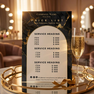 Papier Liste de Prix de Service de Beauté en Agate Noire