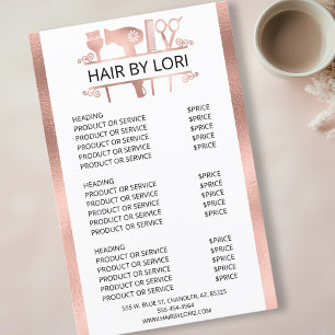 Papier Liste de prix des services de coiffeur Rose Gold