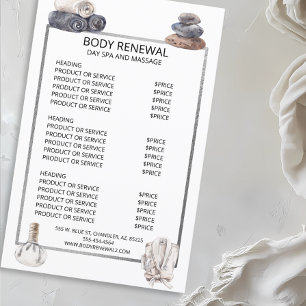 Papier Liste de prix des services de massage Spa aquarell