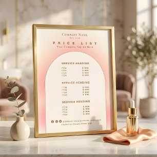 Papier Liste de prix du dégradé ombré rose beige élégant