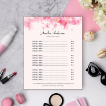Liste de prix du service de maquillage rose floral
