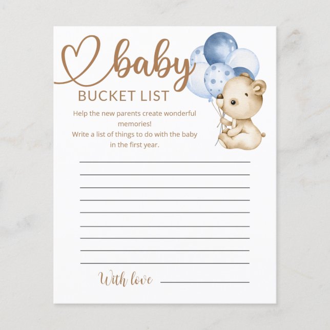 Papier Liste des Baby showers de l'ours bébé en peluche (Devant)