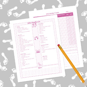 Papier Liste des fournitures pour bébés roses et suivi de