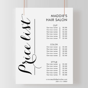 Papier Liste des prix du salon de coiffure Calligraphie