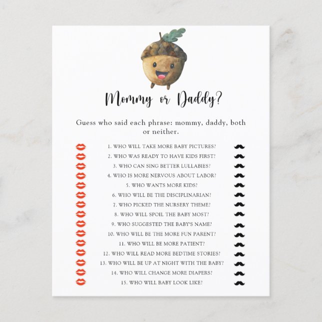 Papier Little Acorn - maman ou papa jeu de baby shower (Devant)
