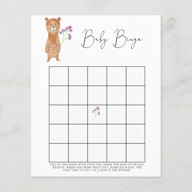 Papier Little Bear - Baby shower jeu de bingo (Devant)