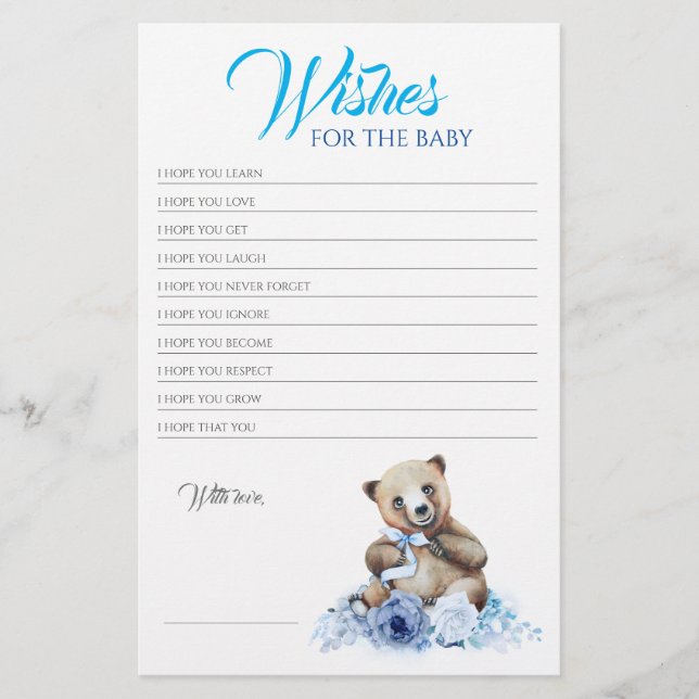 Papier Little Bear Blue Floral Baby shower Jeu (Devant)