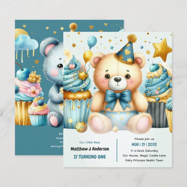 Papier Little Bear Turning ONE - Wild One 1er Anniversair (Devant / Derrière)