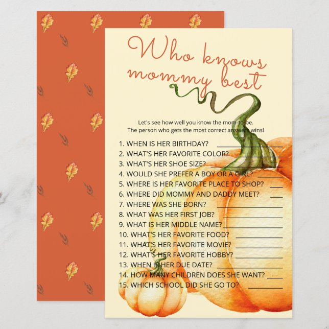 Papier Little Citrouille Qui connaît maman meilleur jeu (Devant / Derrière)